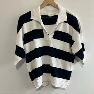 Cyrus Short Sleeved Navy Blue and White Striped Sweater Size Medium